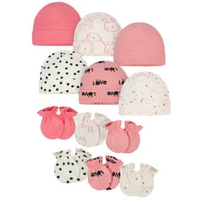 12-Pack Baby Girls Bunny Cap and Mitten Set