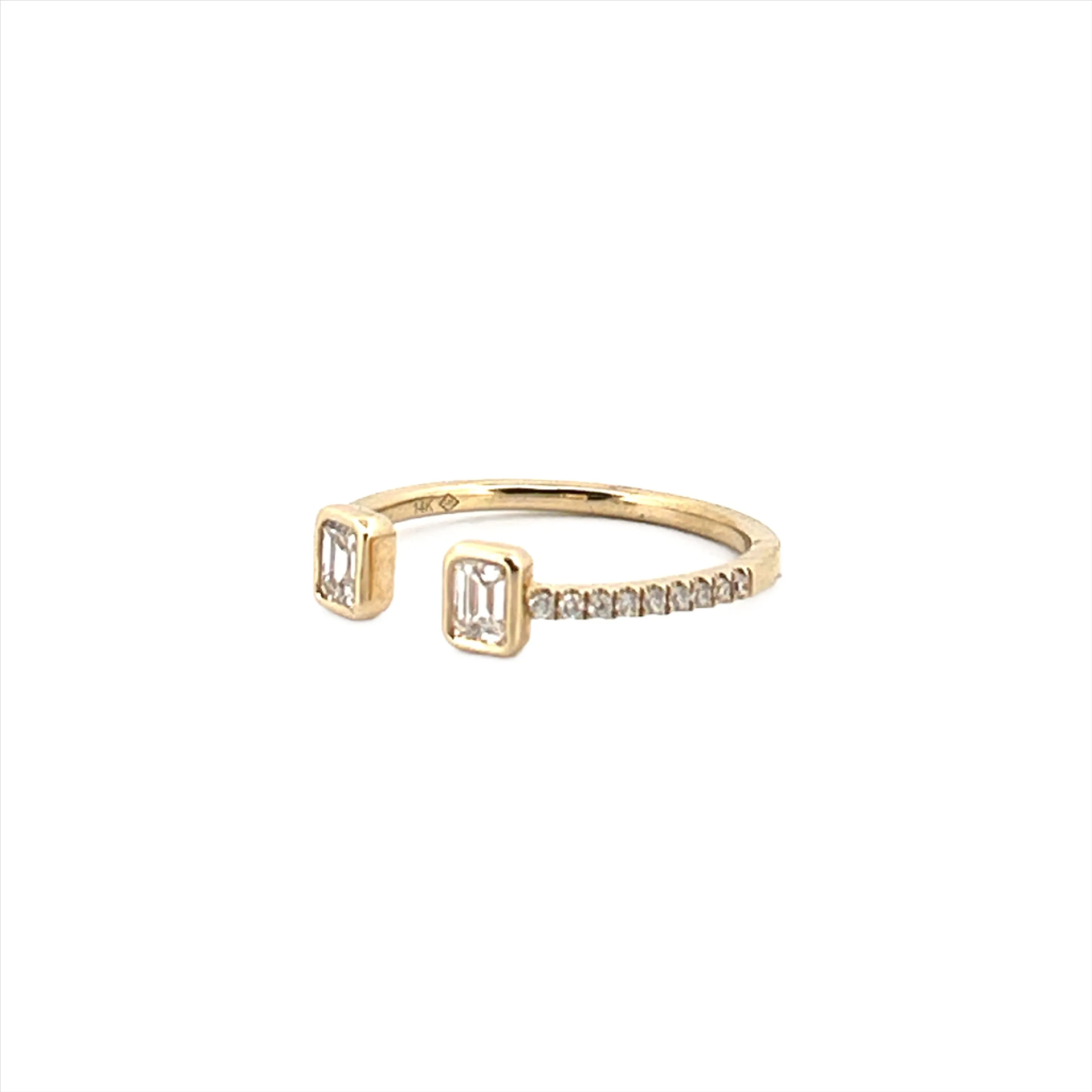 14K Gold Open Emerald Bezel Diamond Band