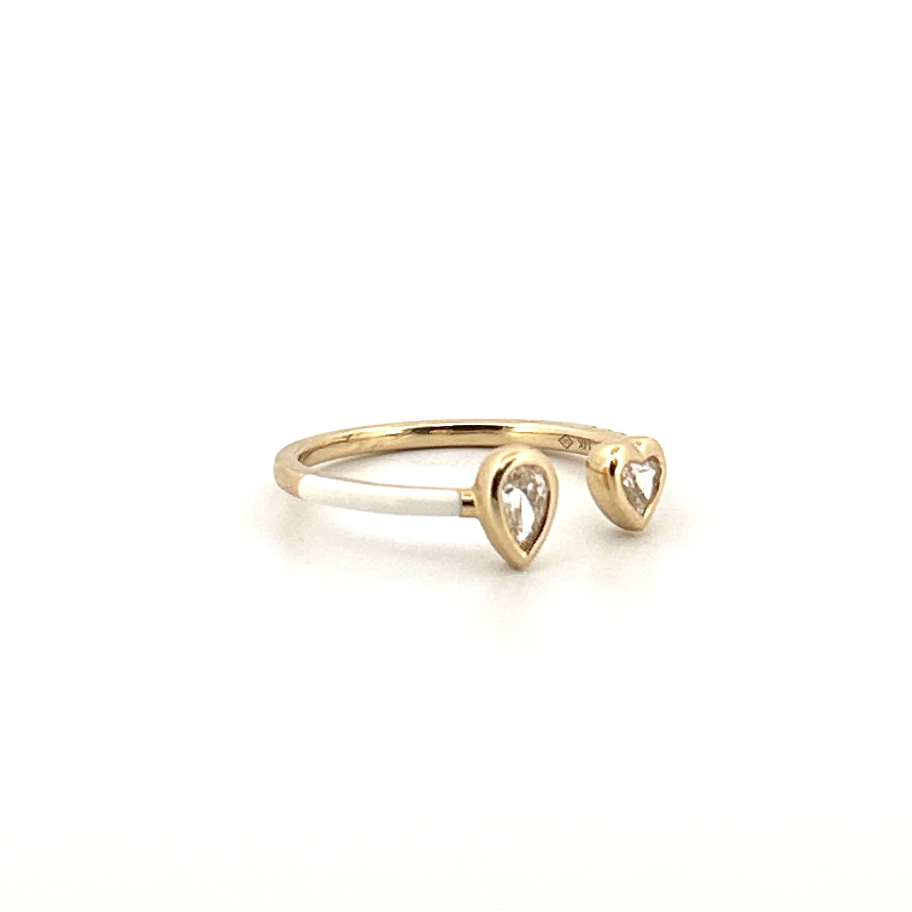 14K Gold Open Heart and Pear Bezel Diamond Enamel Band