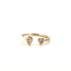 14K Gold Open Heart and Pear Bezel Diamond Enamel Band