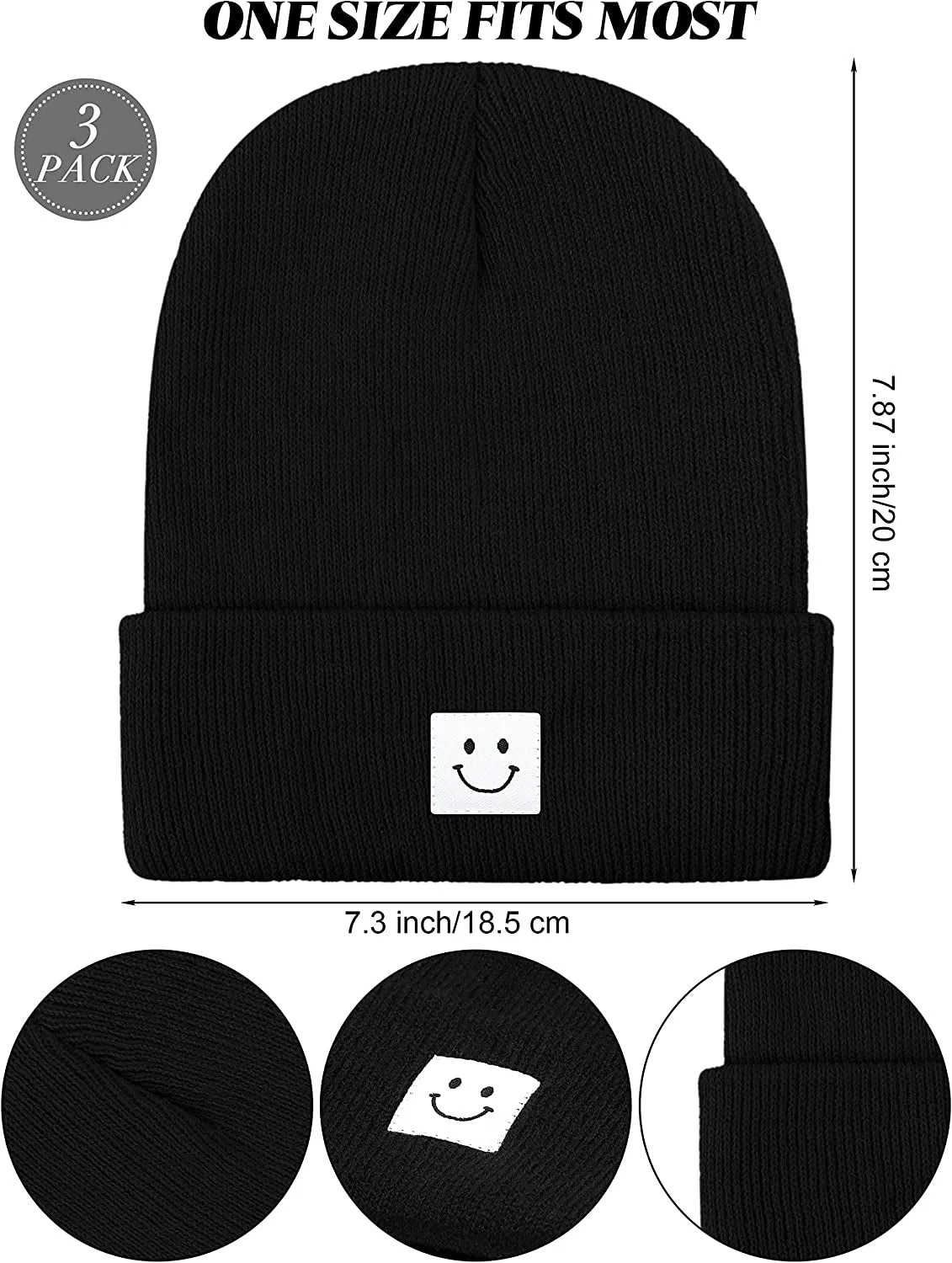 3 Pack Knit Skull Beanie Hats