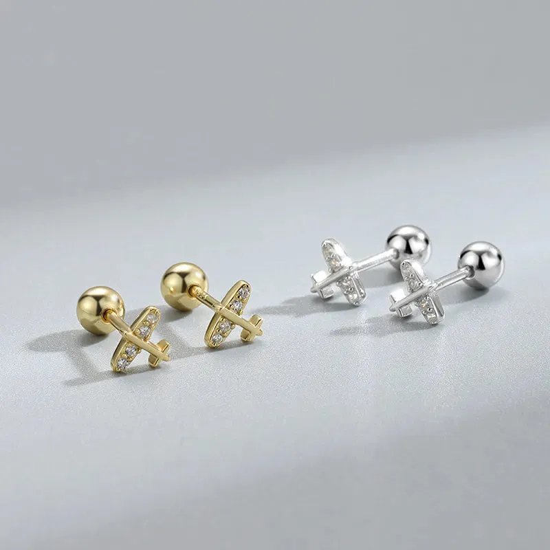 Airplane Barbell Stud Earrings (20G)