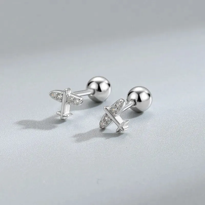 Airplane Barbell Stud Earrings (20G)