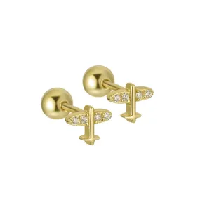 Airplane Barbell Stud Earrings (20G)