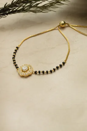 Bling With A Solitaire  Gold Plated Sterling Silver Adjustable Mangalsutra Bracelet