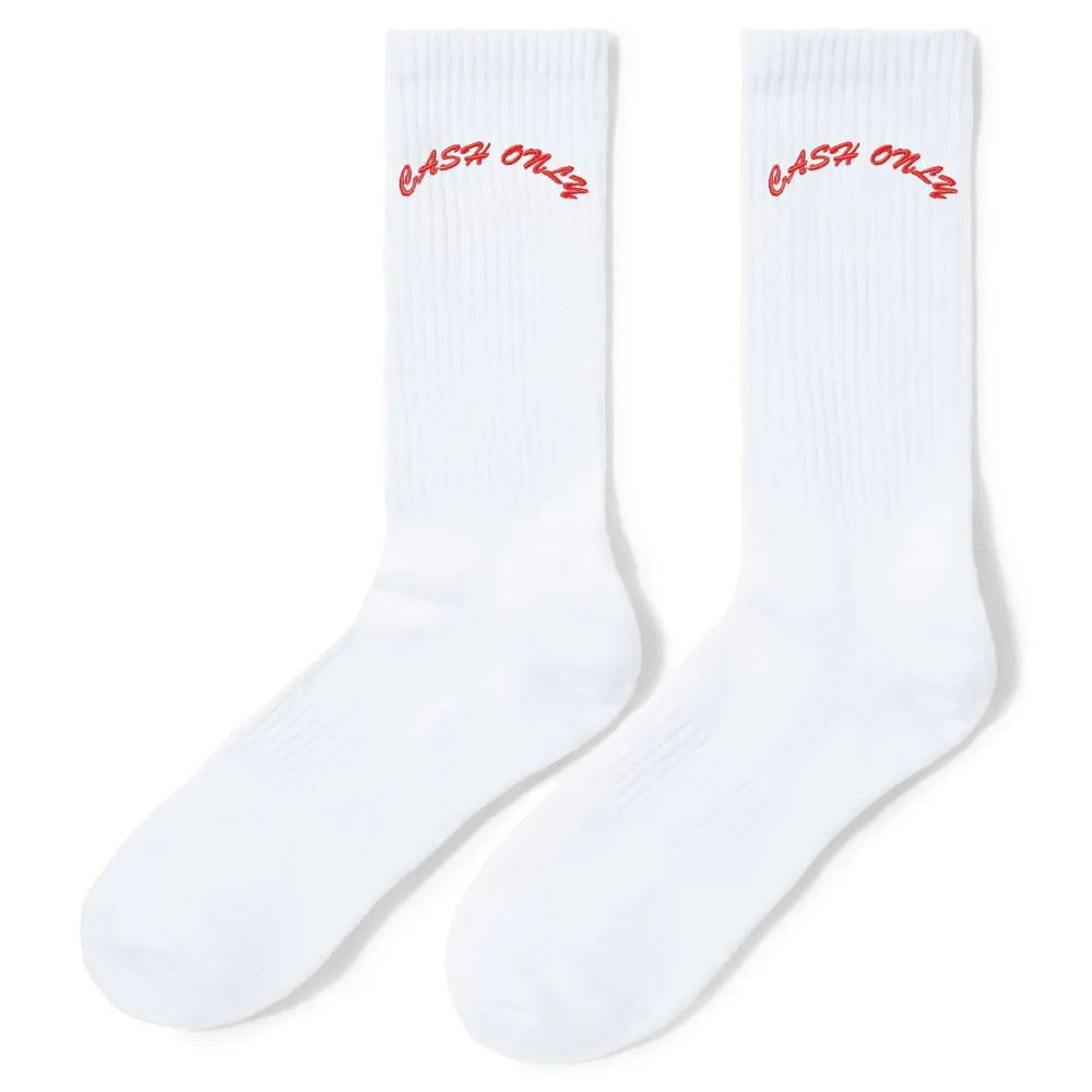 Cash Only Logo Crew Socks White