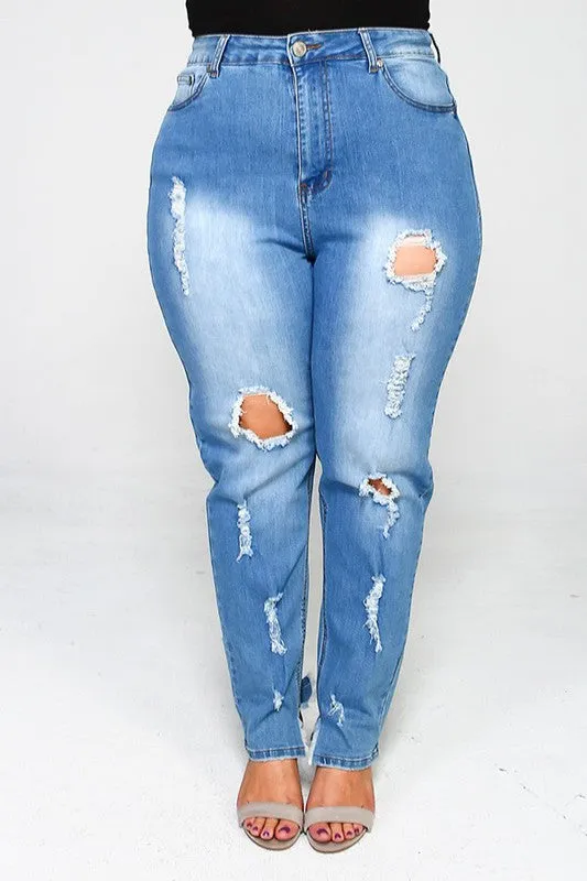 Distressed Plus Washed Jeans