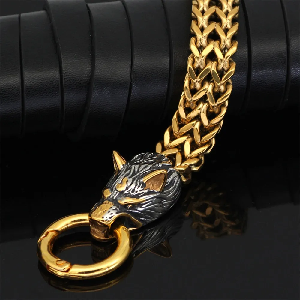 Double Wolves Gold-Black Stainless Steel Mesh Link Bracelet