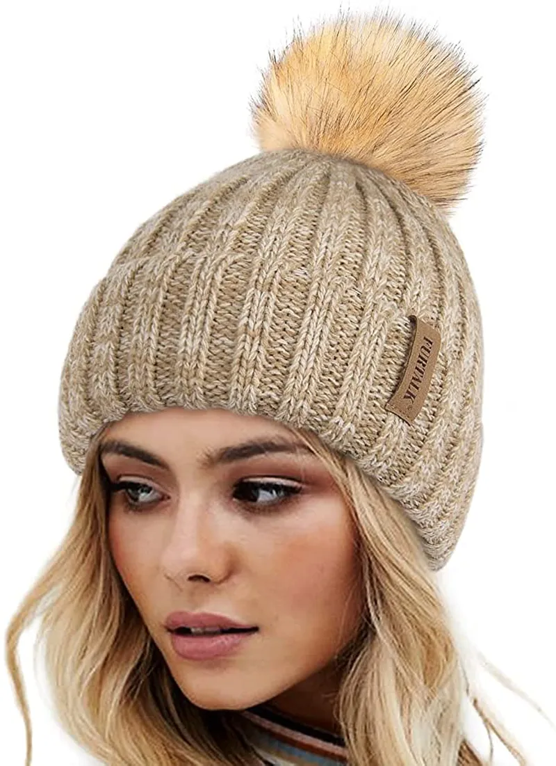 FURTALK Womens Winter Knitted Beanie Hat with Faux Fur Pom Warm Knit Skull Cap Beanie for Women