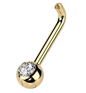 Gold PVD Clear CZ Vertical Clitoral Hood Internally Threaded Titanium Barbell (Barbell   One End Only)