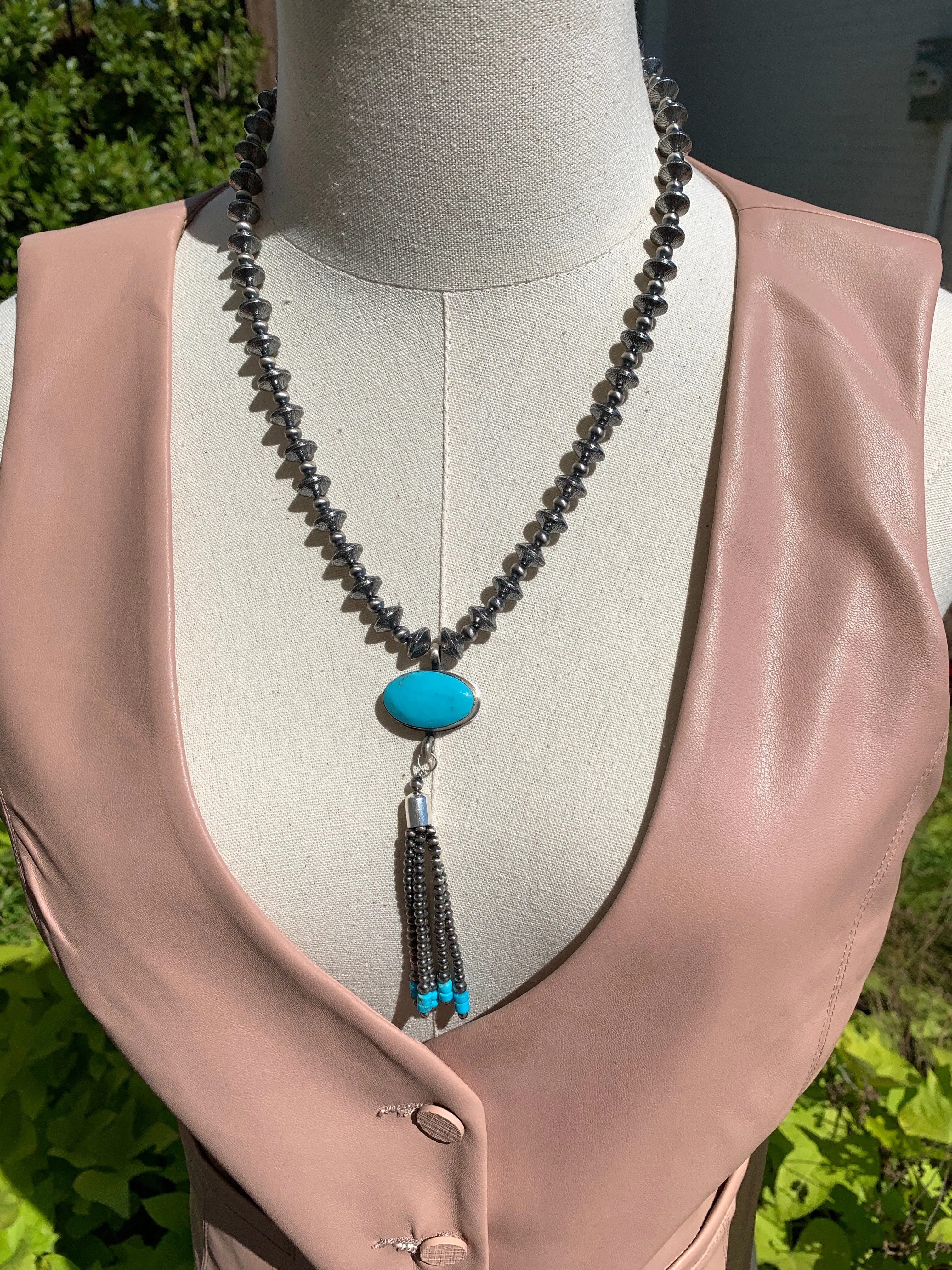 Kingman Disc Pearl Tassel Necklace