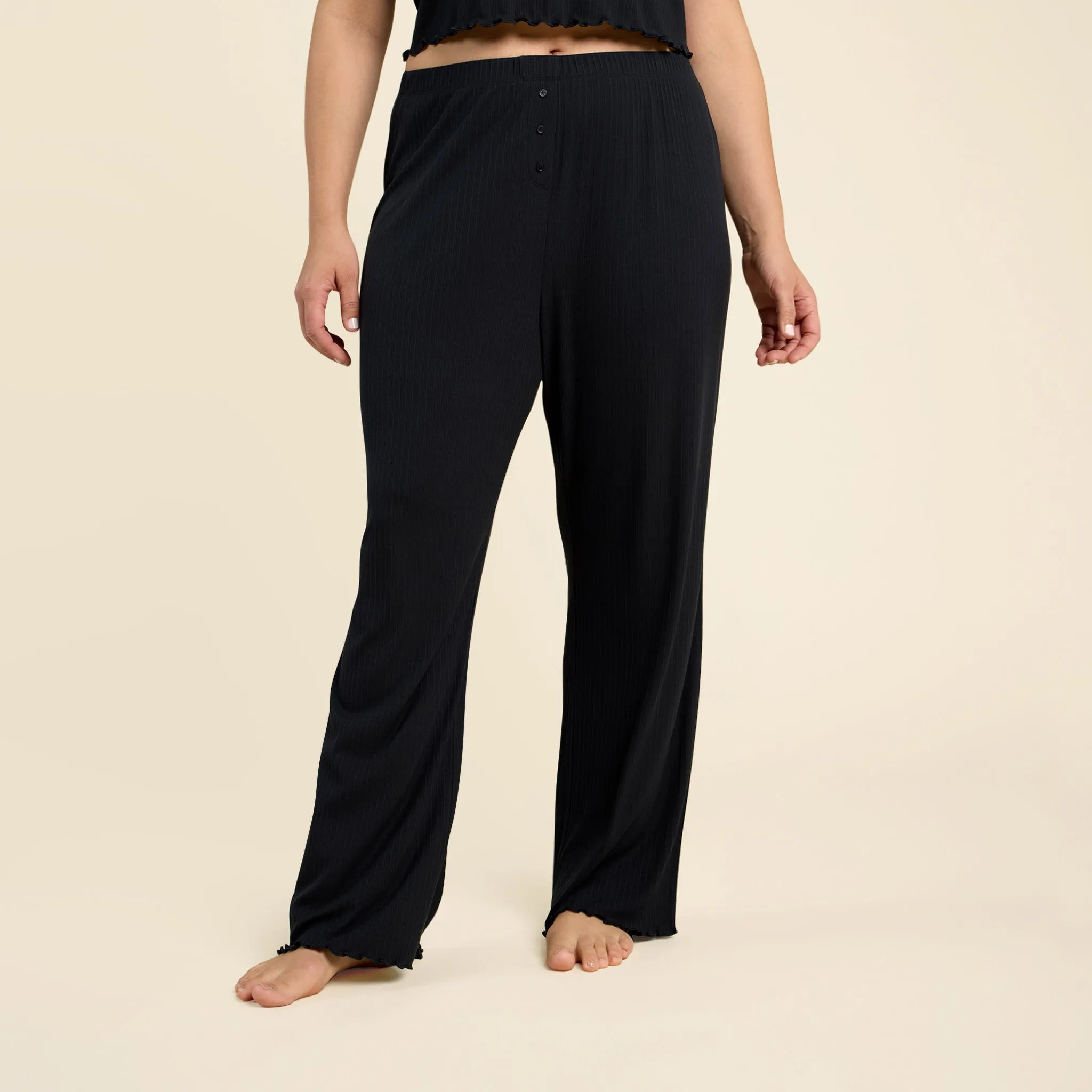 Mini Rib Wide Leg Pant | Black