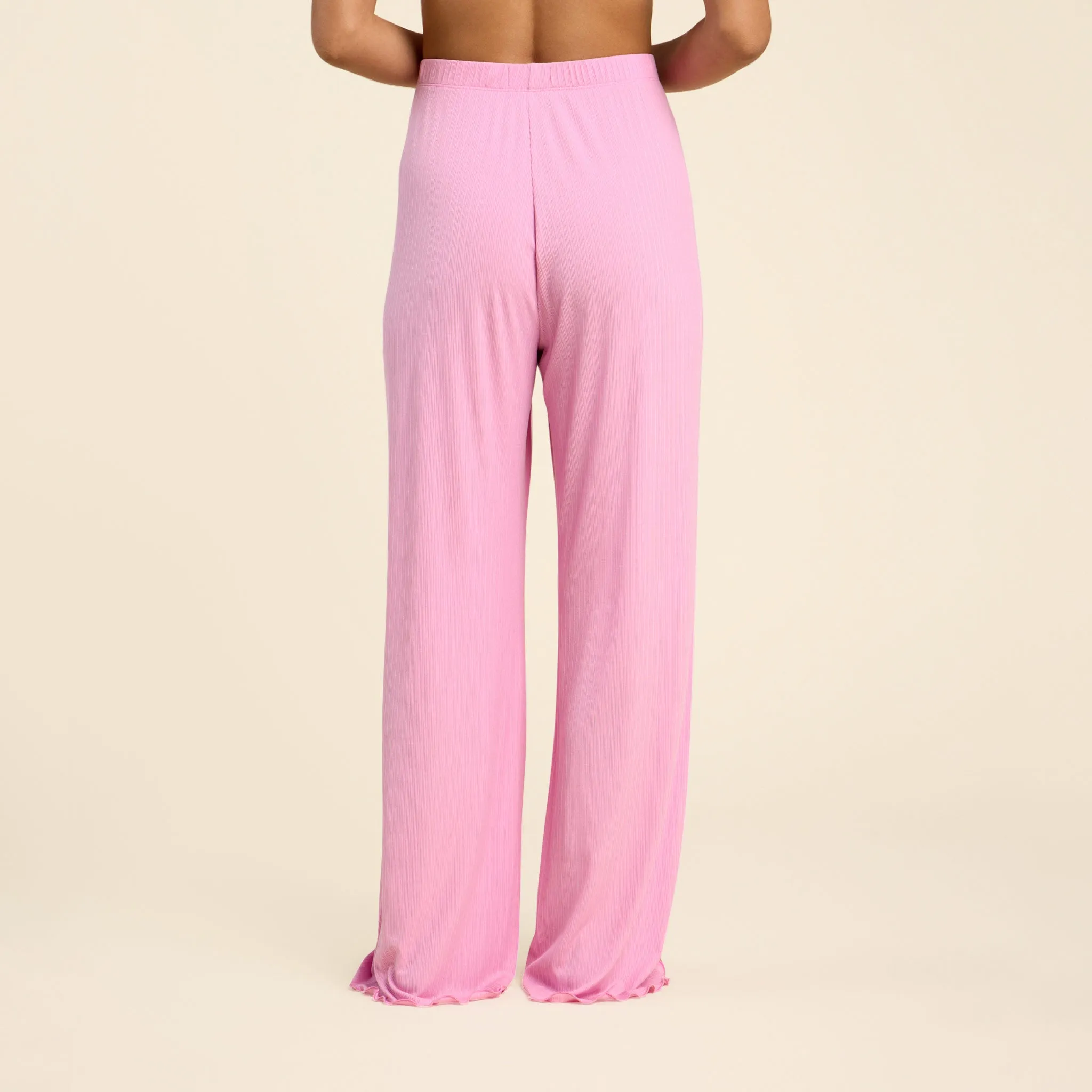 Mini Rib Wide Leg Pant | Bubblegum Pink