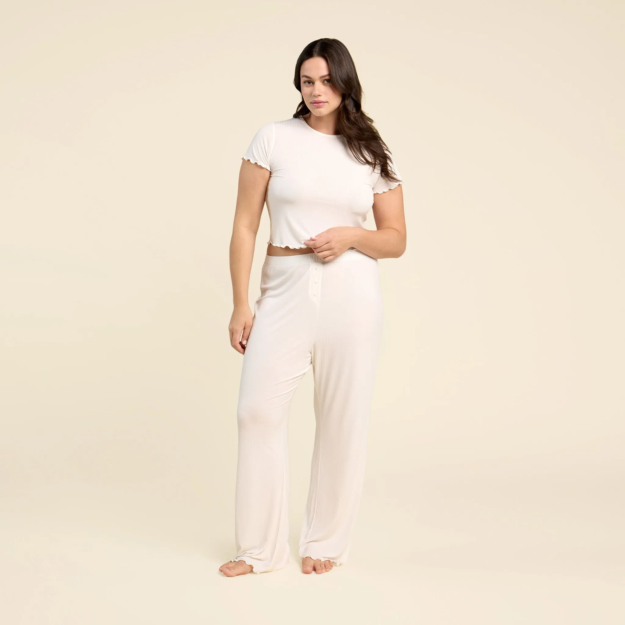 Mini Rib Wide Leg Pant | Pearl