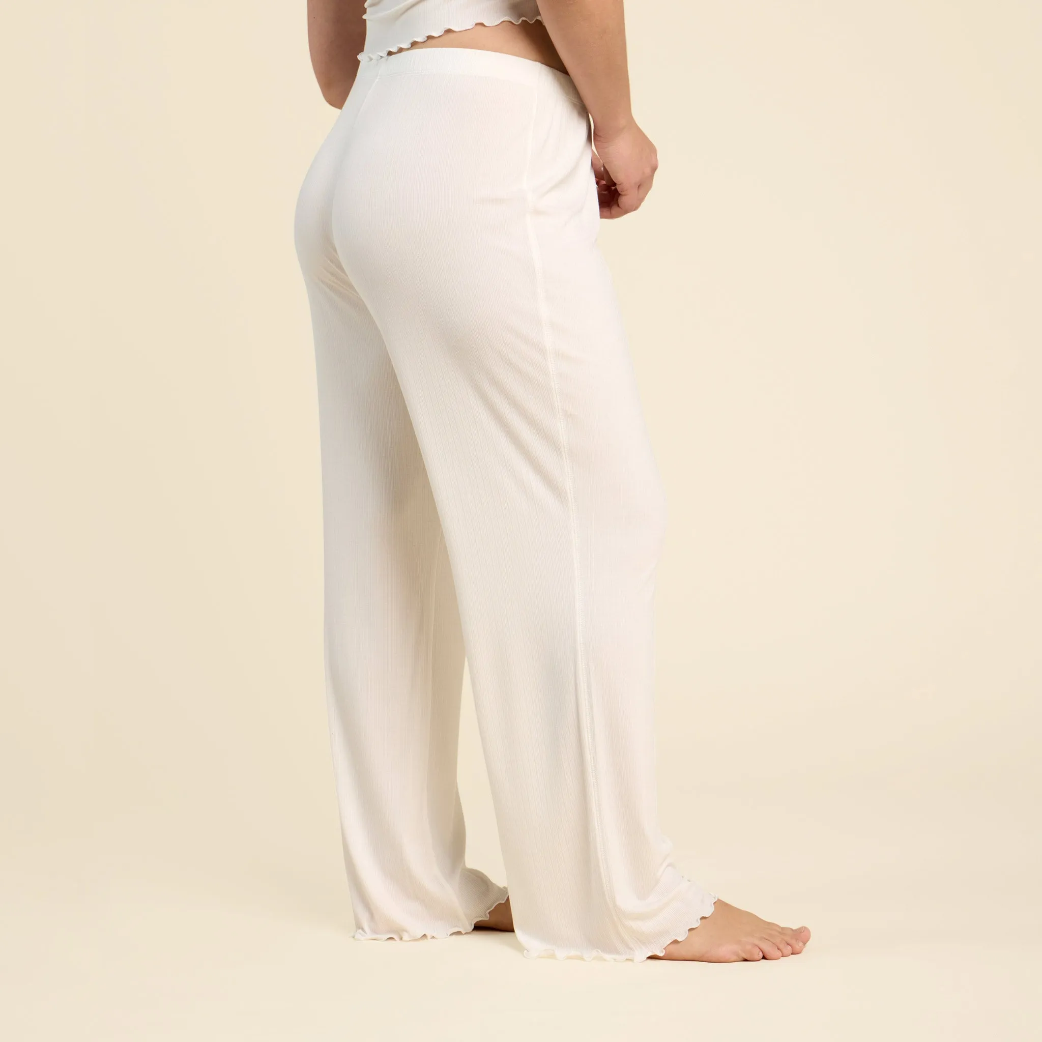 Mini Rib Wide Leg Pant | Pearl