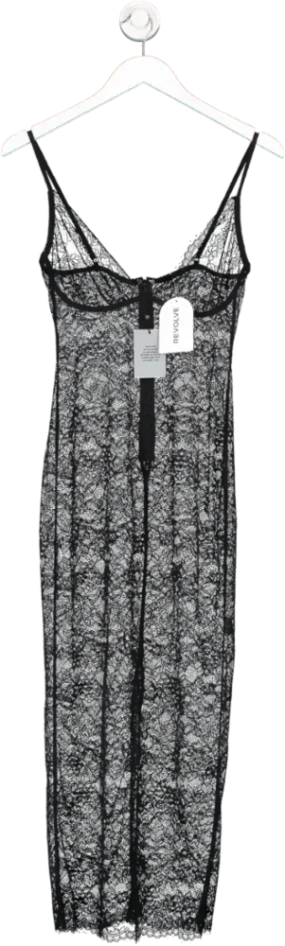 NBD Black Sheer Lace Midi Dress UK XS