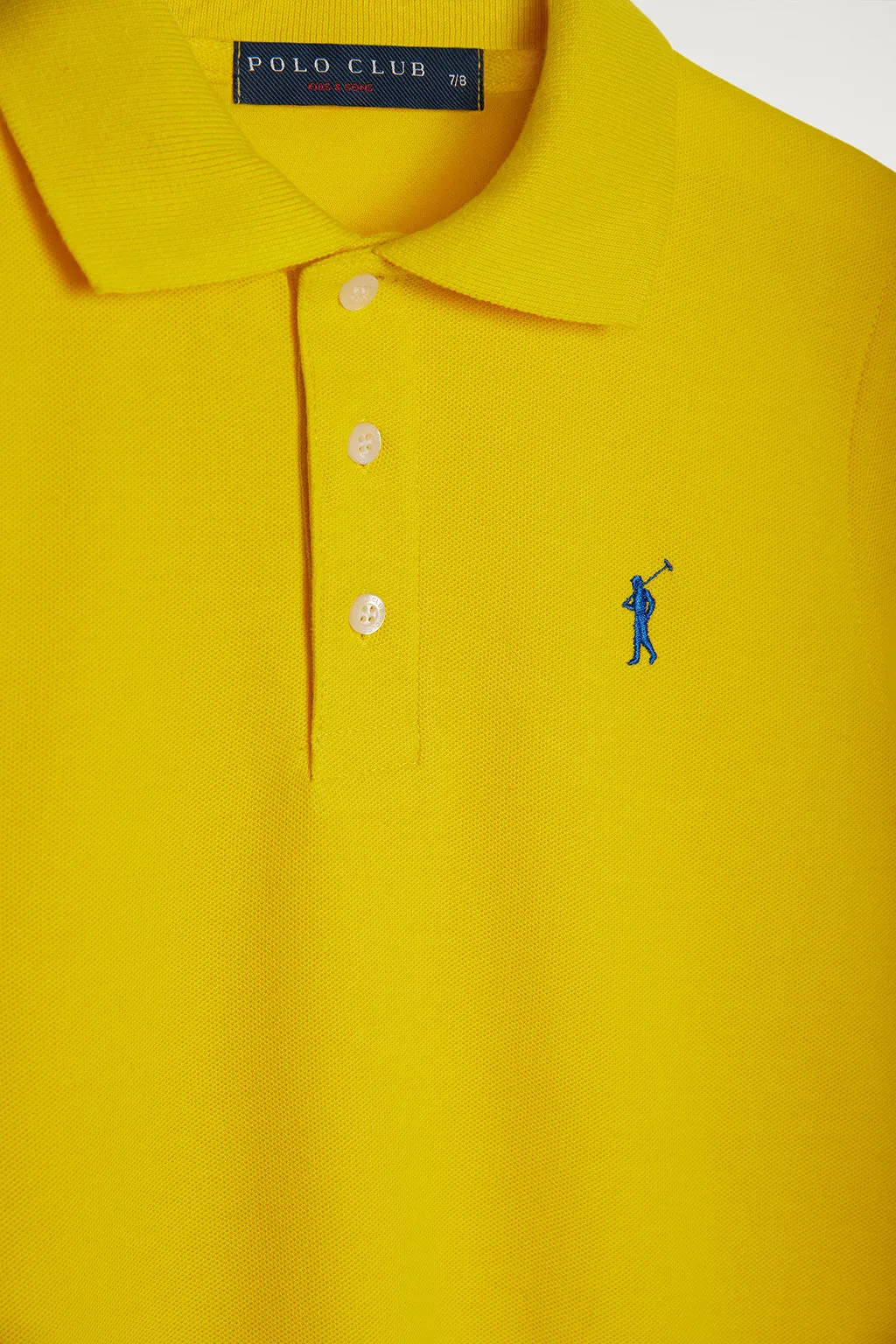 Polo amarillo infantil de manga corta con logo bordado a contraste