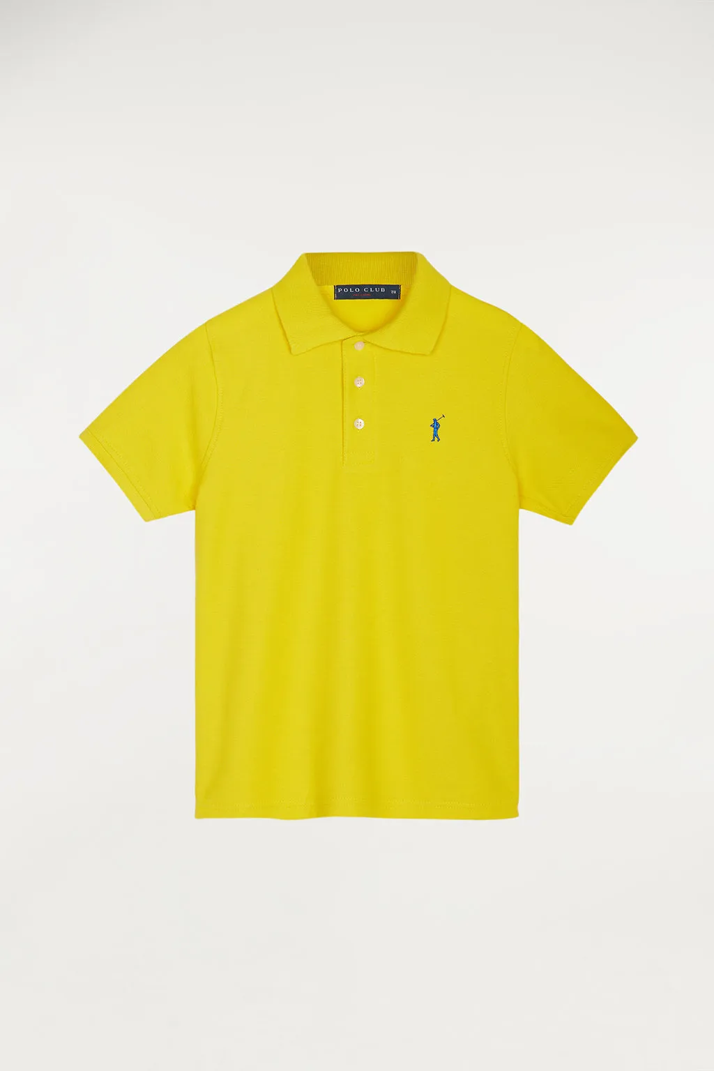 Polo amarillo infantil de manga corta con logo bordado a contraste