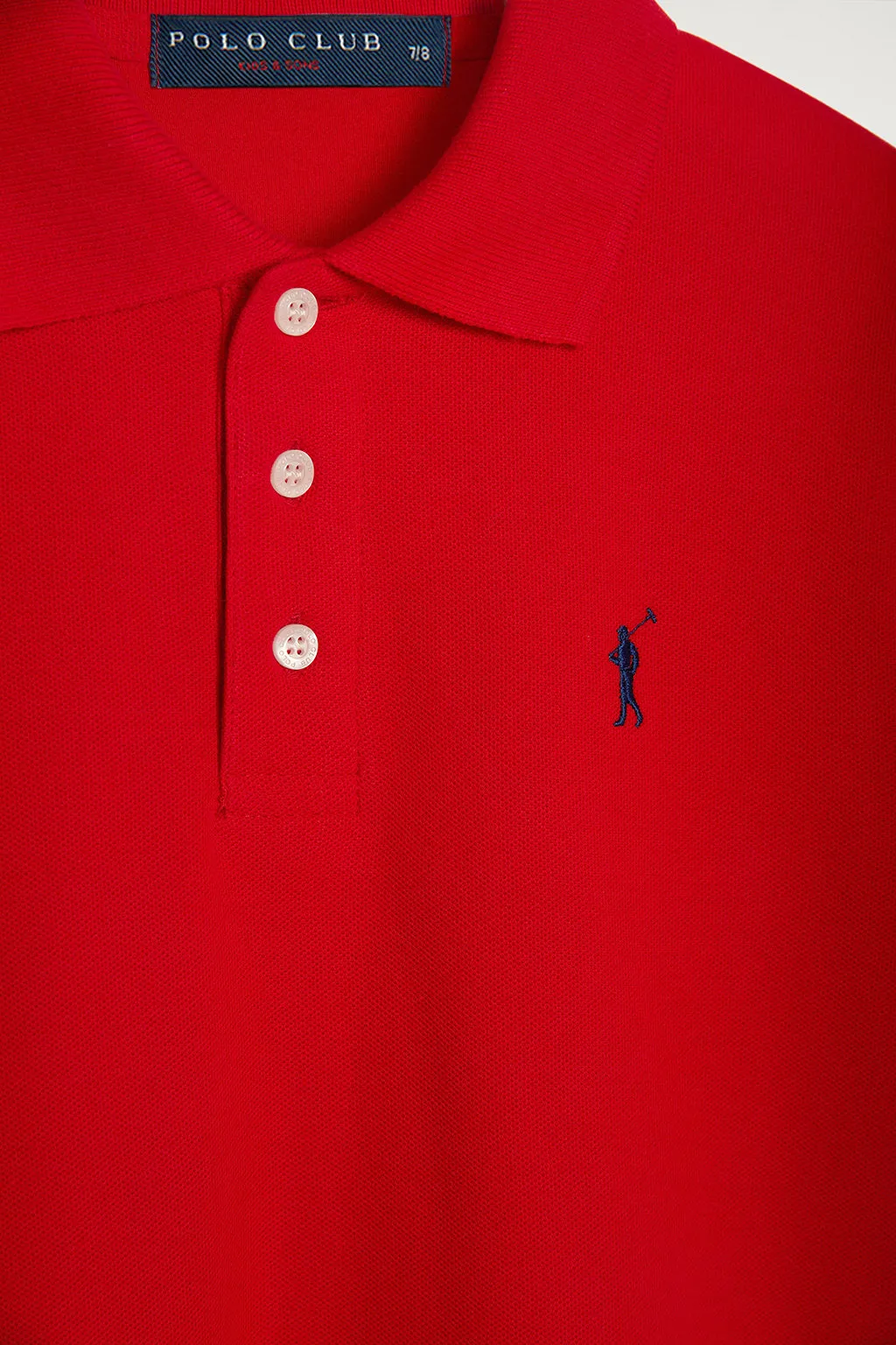 Polo rojo infantil de manga corta con logo bordado a contraste