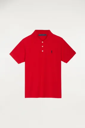 Polo rojo infantil de manga corta con logo bordado a contraste