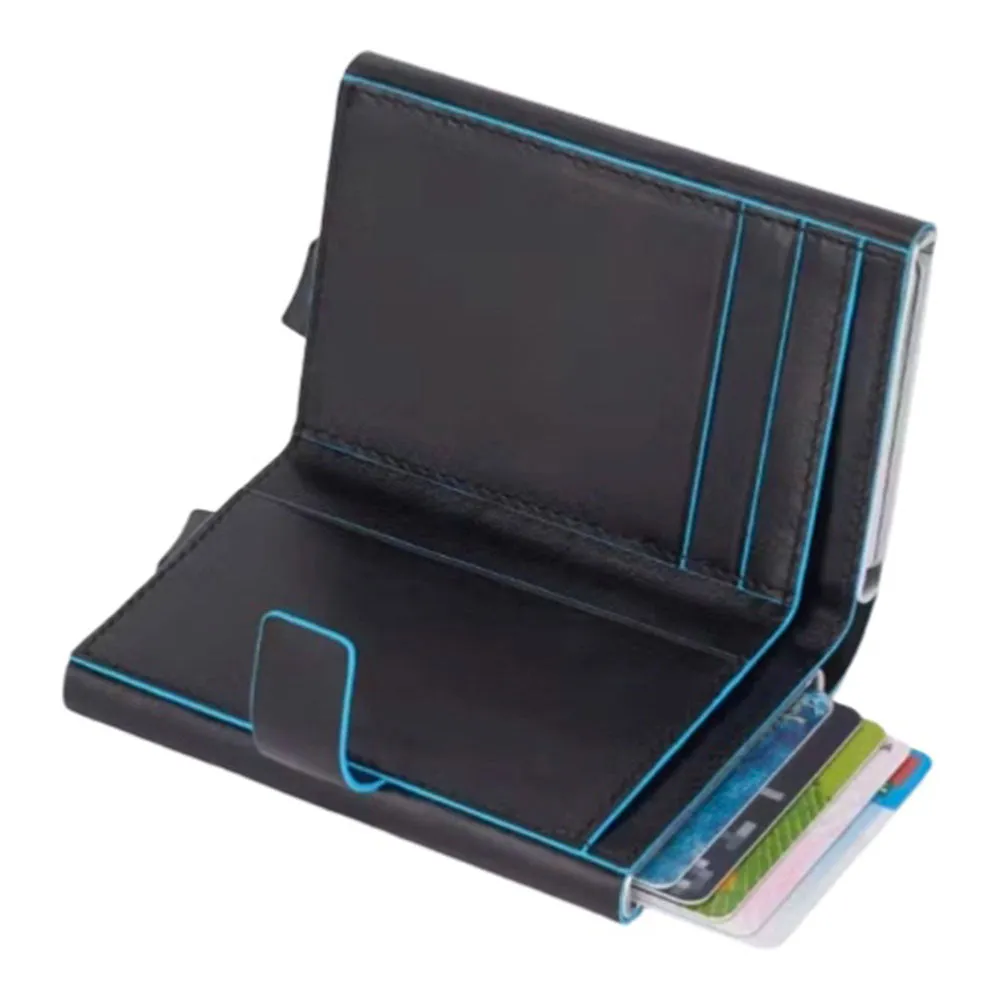 Portacarte PIQUADRO con RFID in Pelle e Alluminio Colore Nero Linea Blue Square - PP5961B2R