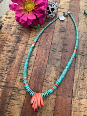 Santa Domingo Turquoise Heishi Nugget Necklace