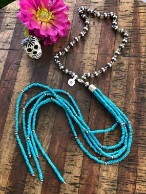 Sterling Pearl and Turquoise Tassel Necklace