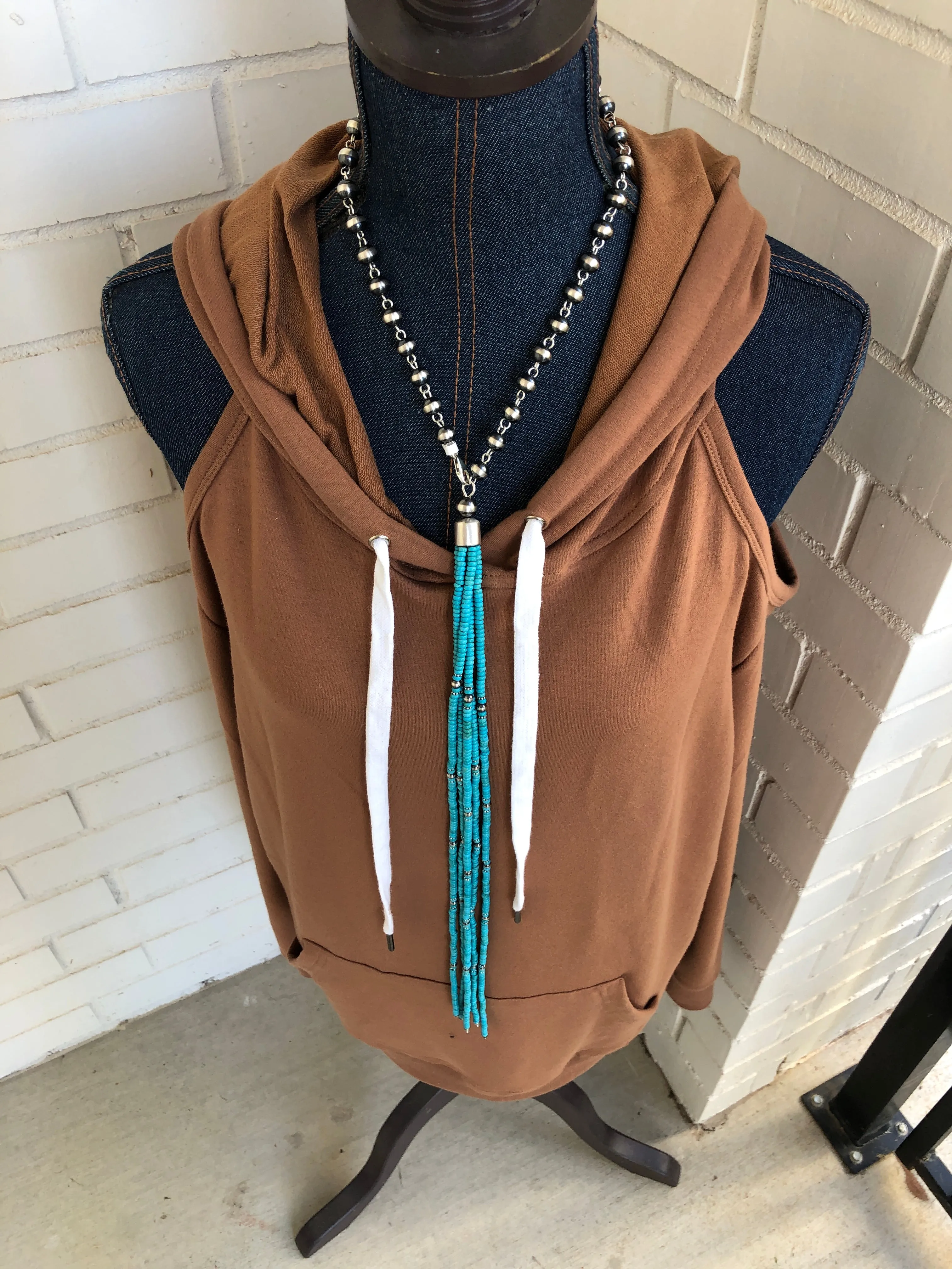 Sterling Pearl and Turquoise Tassel Necklace