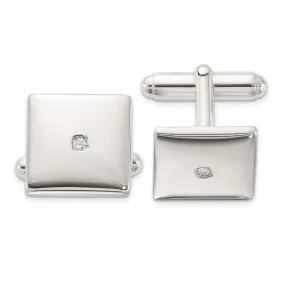 Sterling Silver Rhodium-plated Polished with CZ Square Cuff Links