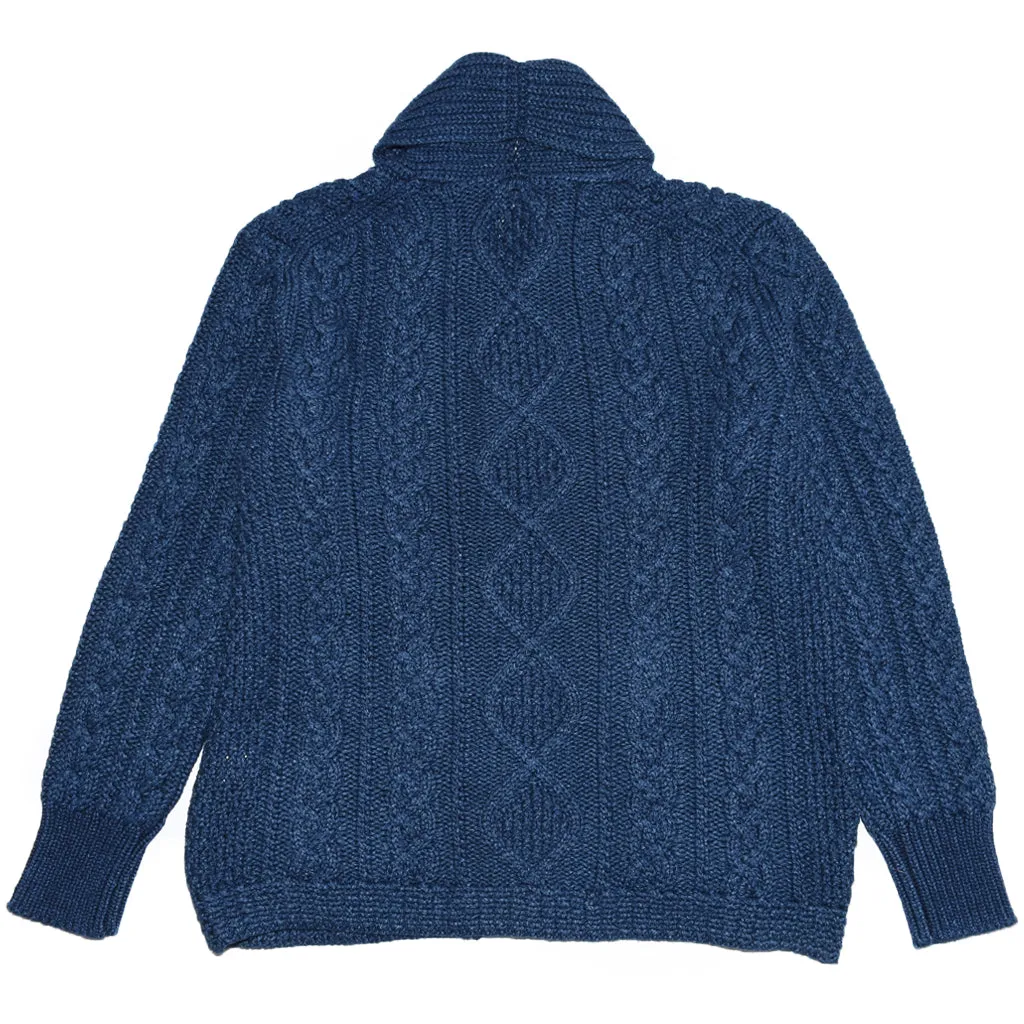 The Real McCoy's MC20003 Indigo Aran Shawl Collar Cardigan