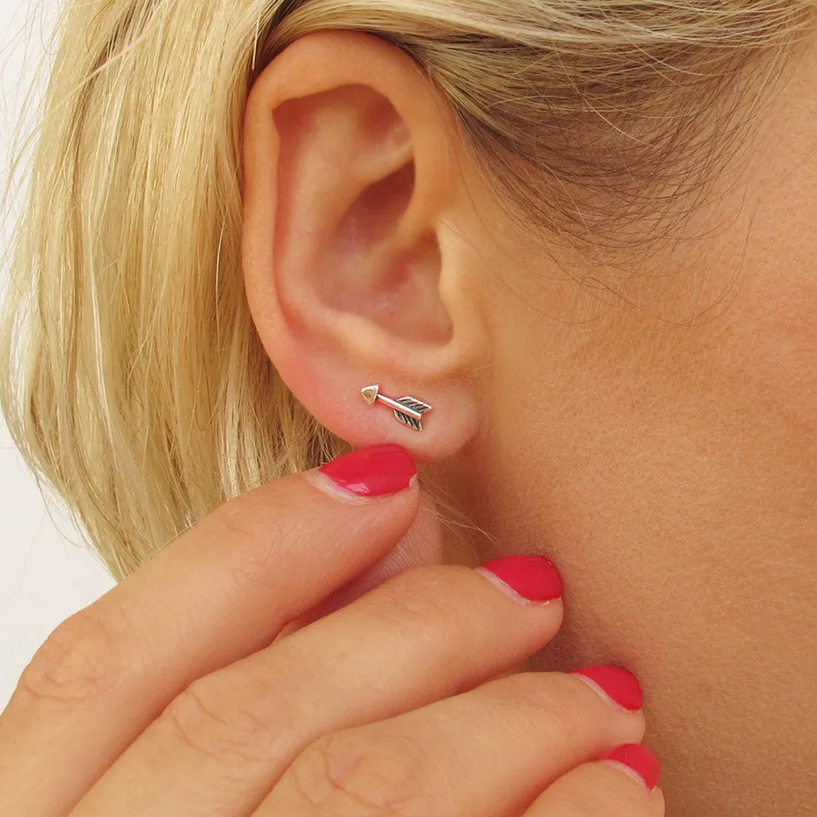 Tiny Sterling Silver Arrow Studs