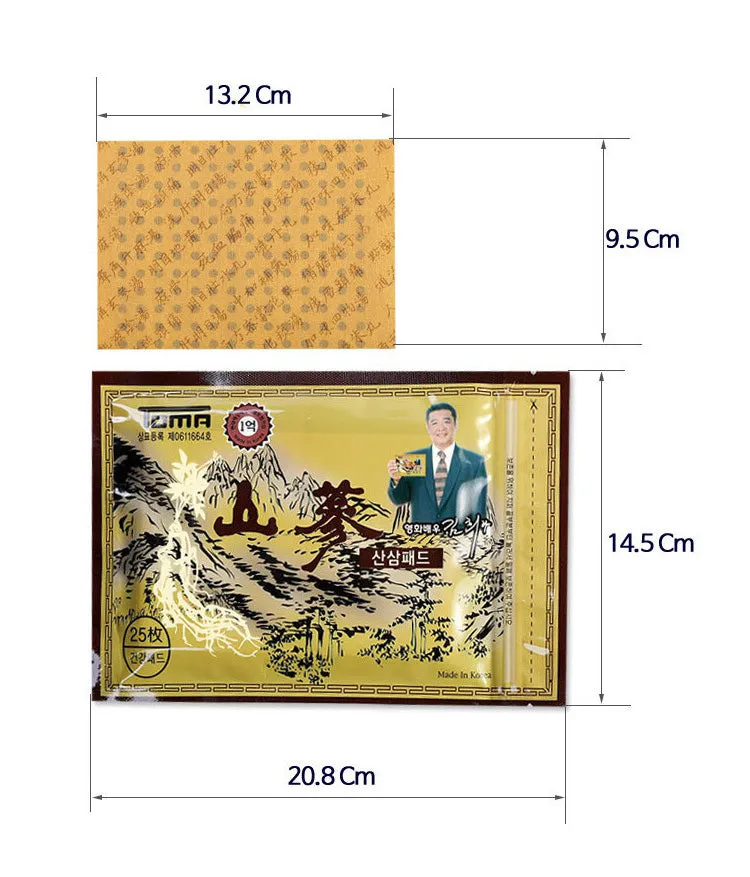 Wild Ginseng Sansam Pads 25 Sheets Medicated Pain Relief Patches Square Korean Body Wrist Waist Ankle Knee Health